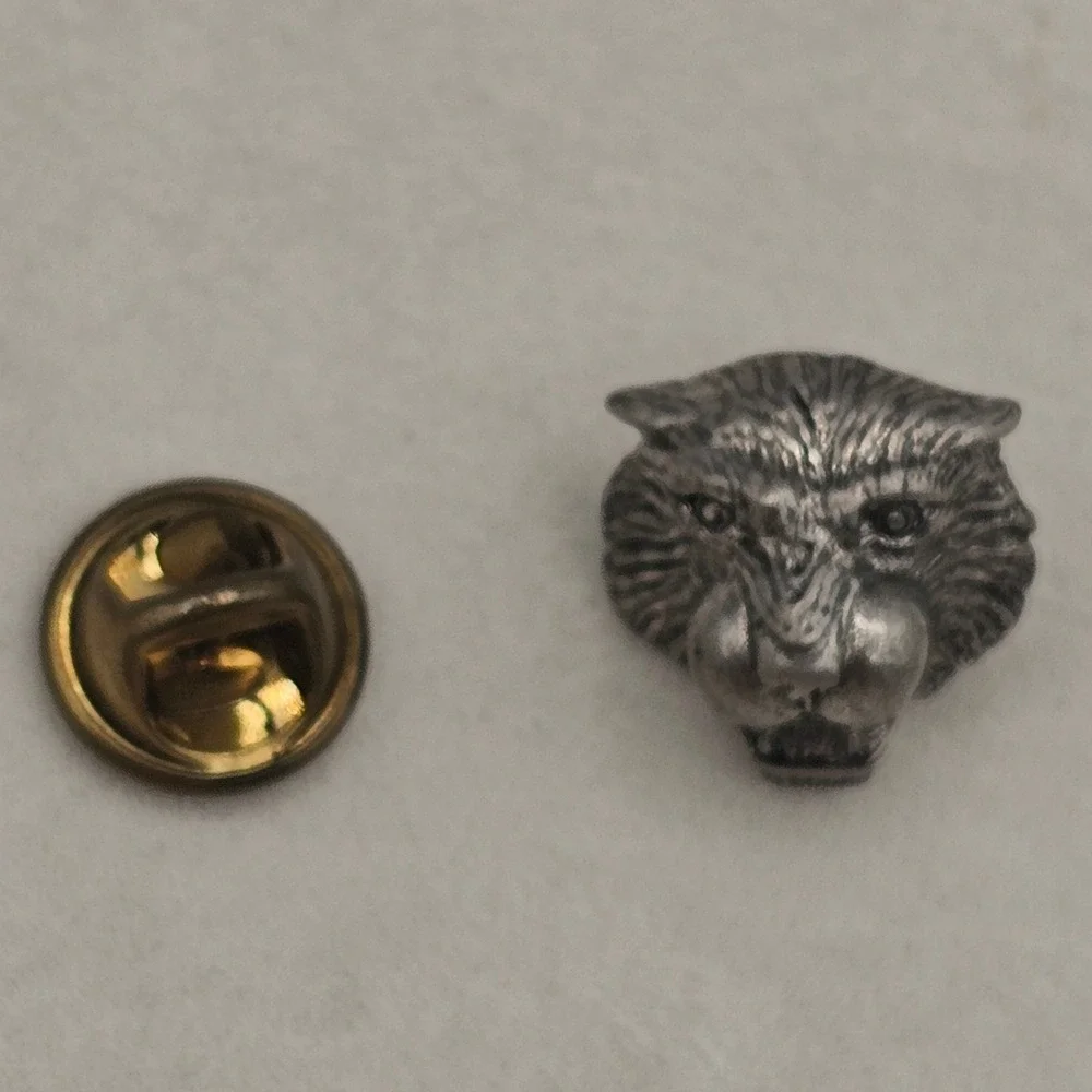 Big Wild Cat Head Pin 3D 745 Silver Tone Pewter Lapel '82 Tie Tack Jaguar Cougar